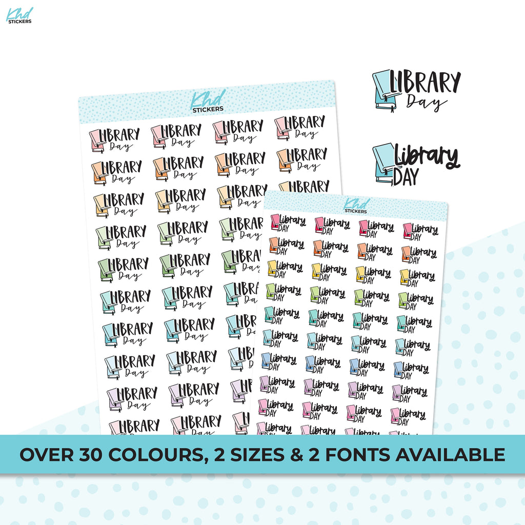 Library Day Stickers, Planner Stickers, Two size and font options, removable