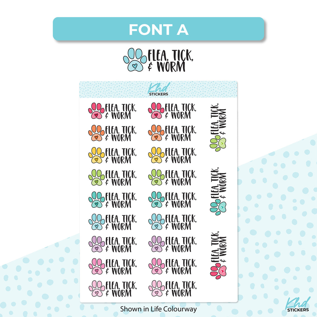Flea Tick & Worm Reminder Stickers, Planner Stickers, Removable