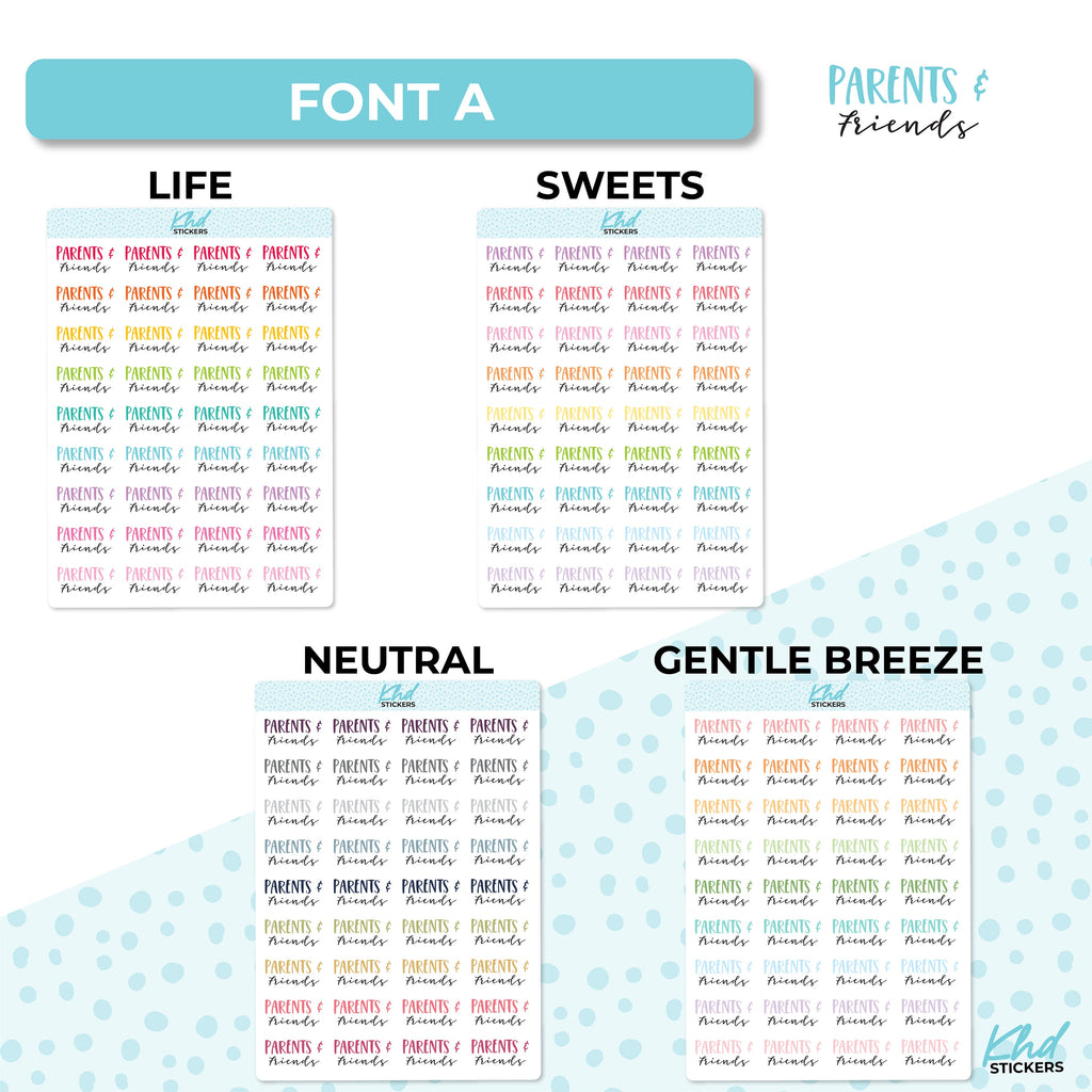 Parents and Friends, Planner Stickers, Removable