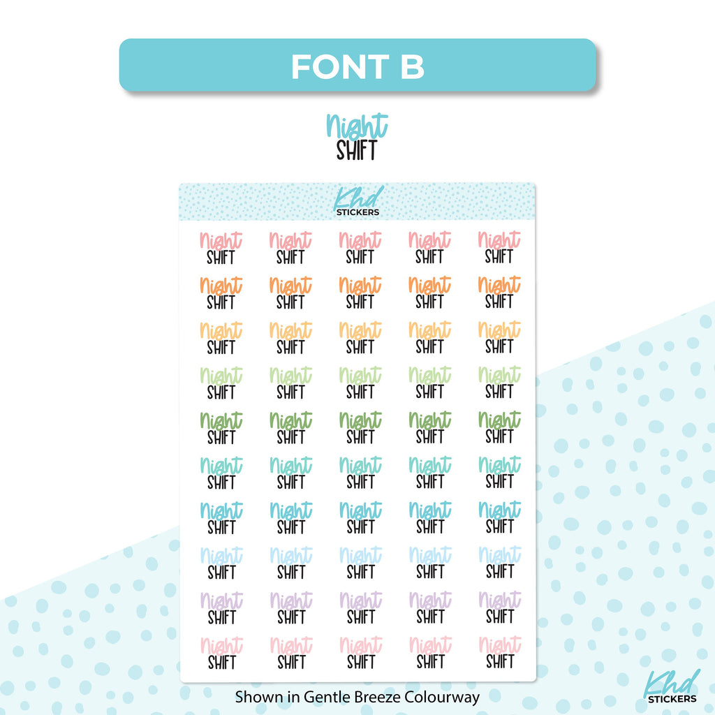 Night Shift Stickers, Planner Stickers, Two Sizes and Font Options, Removable