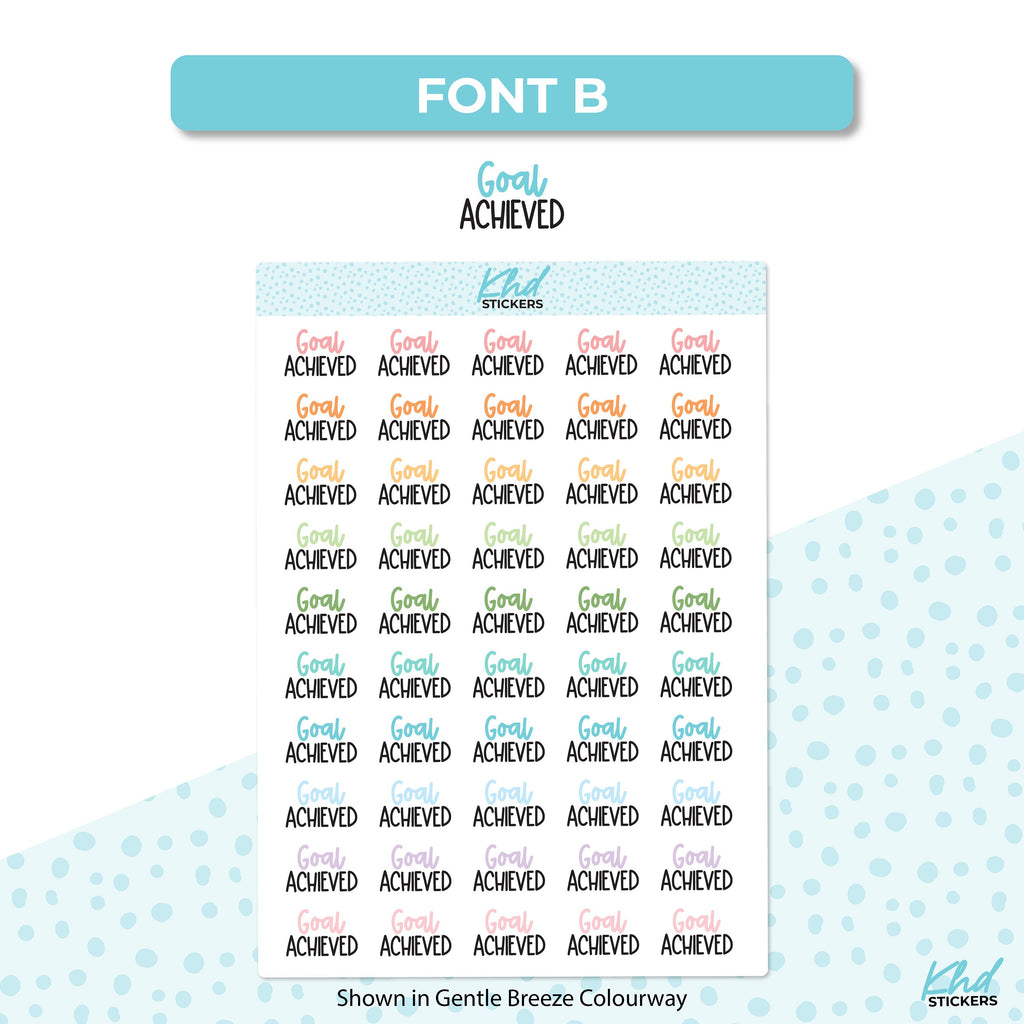 Goal Achieved Stickers, Planner Stickers, Two sizes and font options, removable