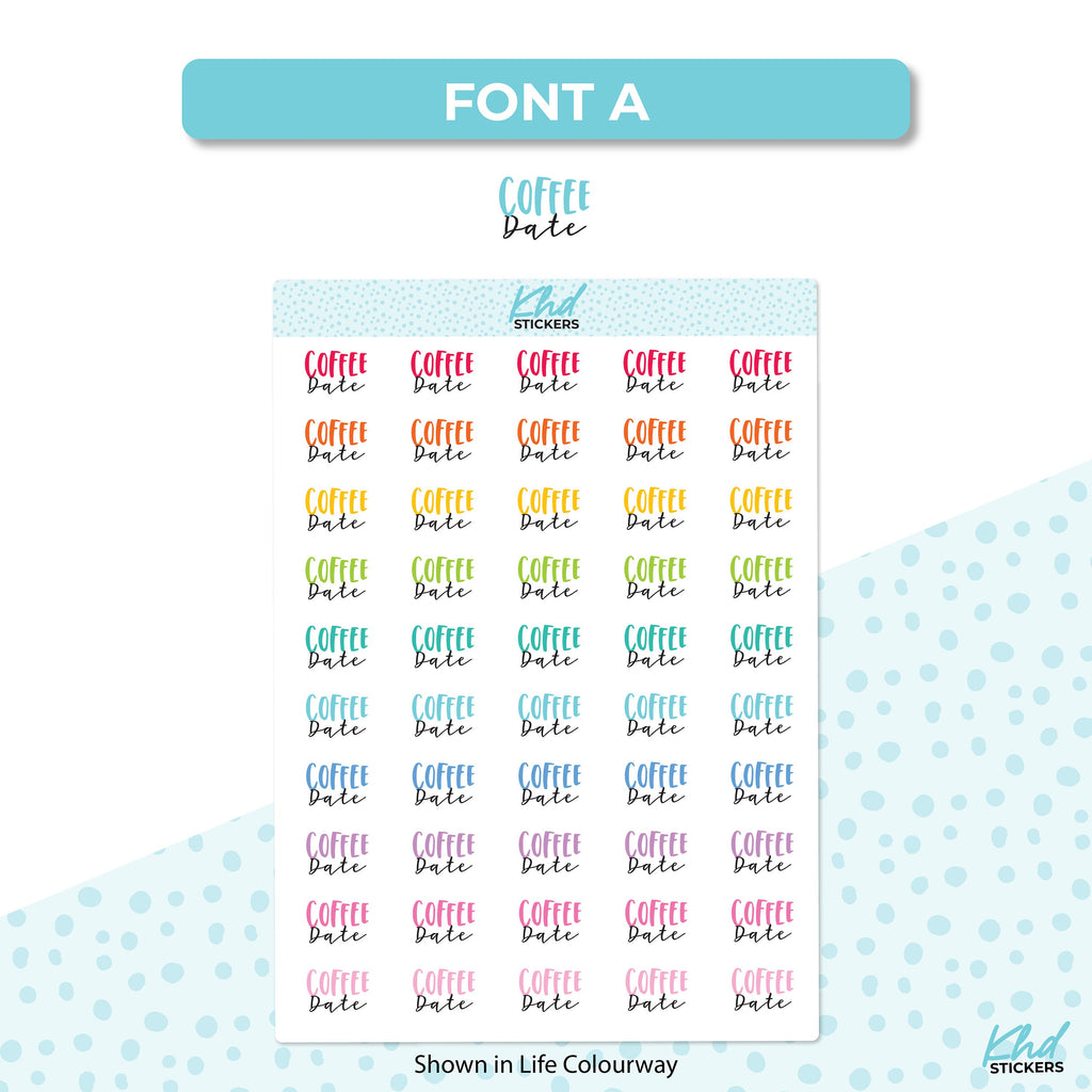 Coffee Date Stickers, Planner Stickers, Two sizes and font options, removable