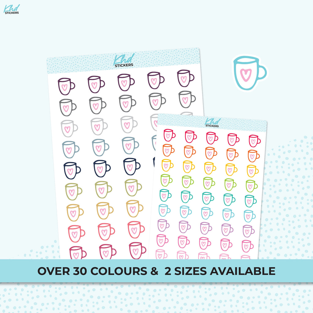 Coffee Mug Icon Stickers, Planner Stickers, Two sizes, Removable