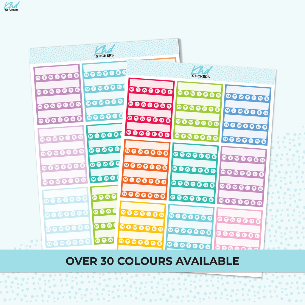 Weekly Sidebar Habit Tracker Full Box Stickers,  Planner Stickers,  To suit 1.5" wide column planners and others