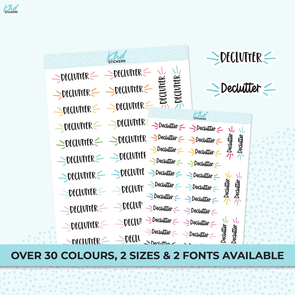 Declutter Stickers, Planner Stickers, Two Size and Font Options, Removable