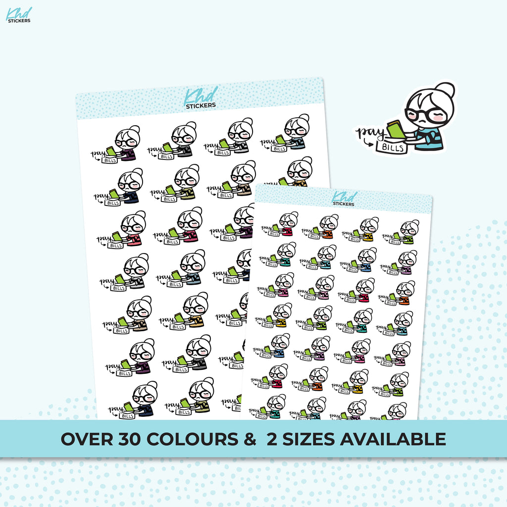 Planner Girl Leona Pay Bills, Planner Stickers, Two Sizes, Removable