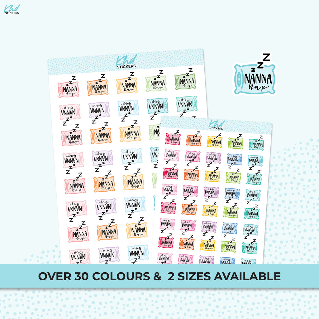 Nanna Nap Stickers, Planner Stickers, 2 sizes and over 30 colours, Removable