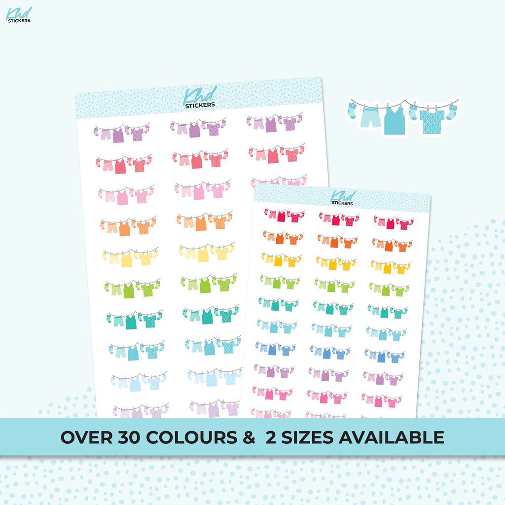 Laundry Stickers, Planner Stickers, 2 sizes and over 30 colours, Removable