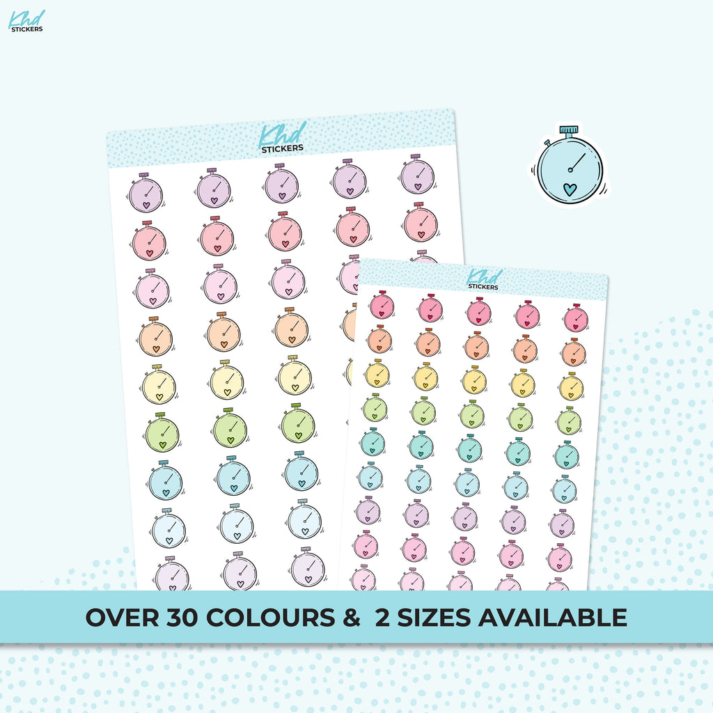 Stopwatch Icon Stickers, Planner Stickers, Two Sizes and over 30 colour selections, Removable