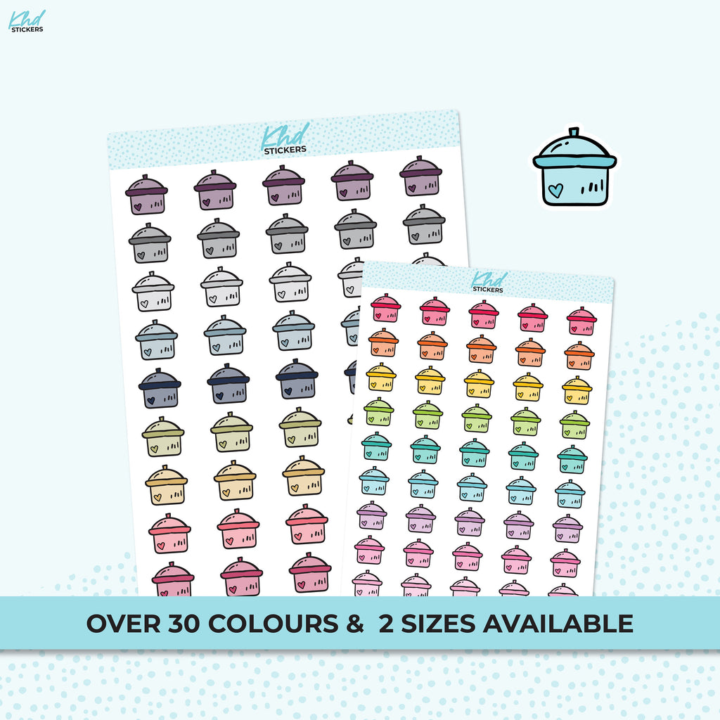Cooking Pot Icon Stickers, Planner Stickers, Two Sizes and over 30 colour selections, Removable