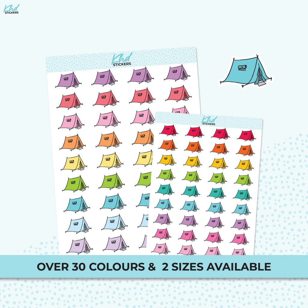 Camping Stickers, Planner Stickers, Two sizes and over 30 colour options, removable