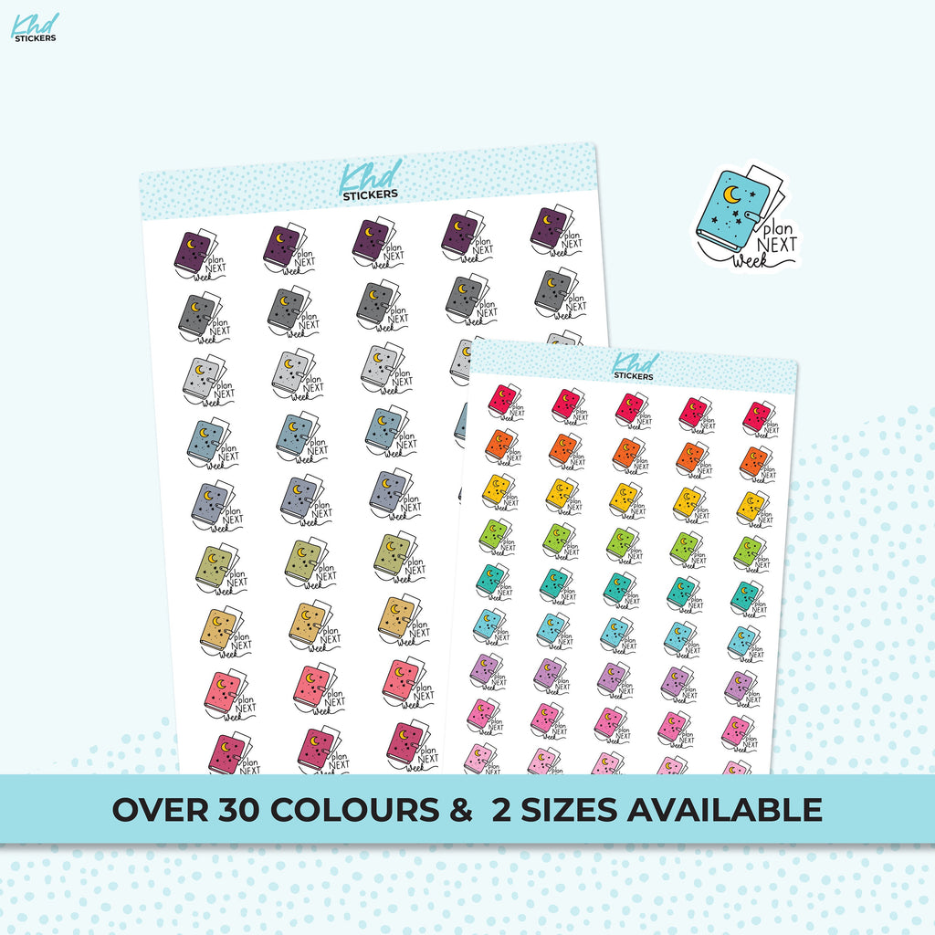 Plan Next Week Planner Stickers, Two sizes and over 30 colour options, removable