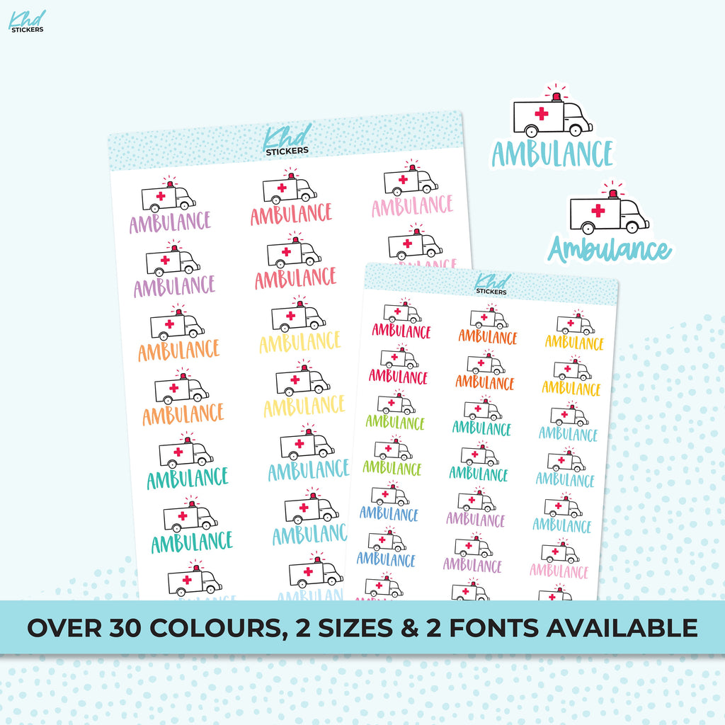Ambulance Planner Stickers, Two sizes and font options, Over 30 colours, Removable