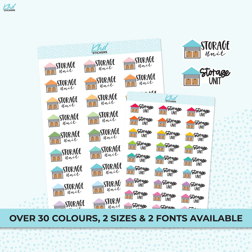 Storage Unit Planner Stickers, Script Stickers, Two sizes and font options, Over 30 colours, Removable