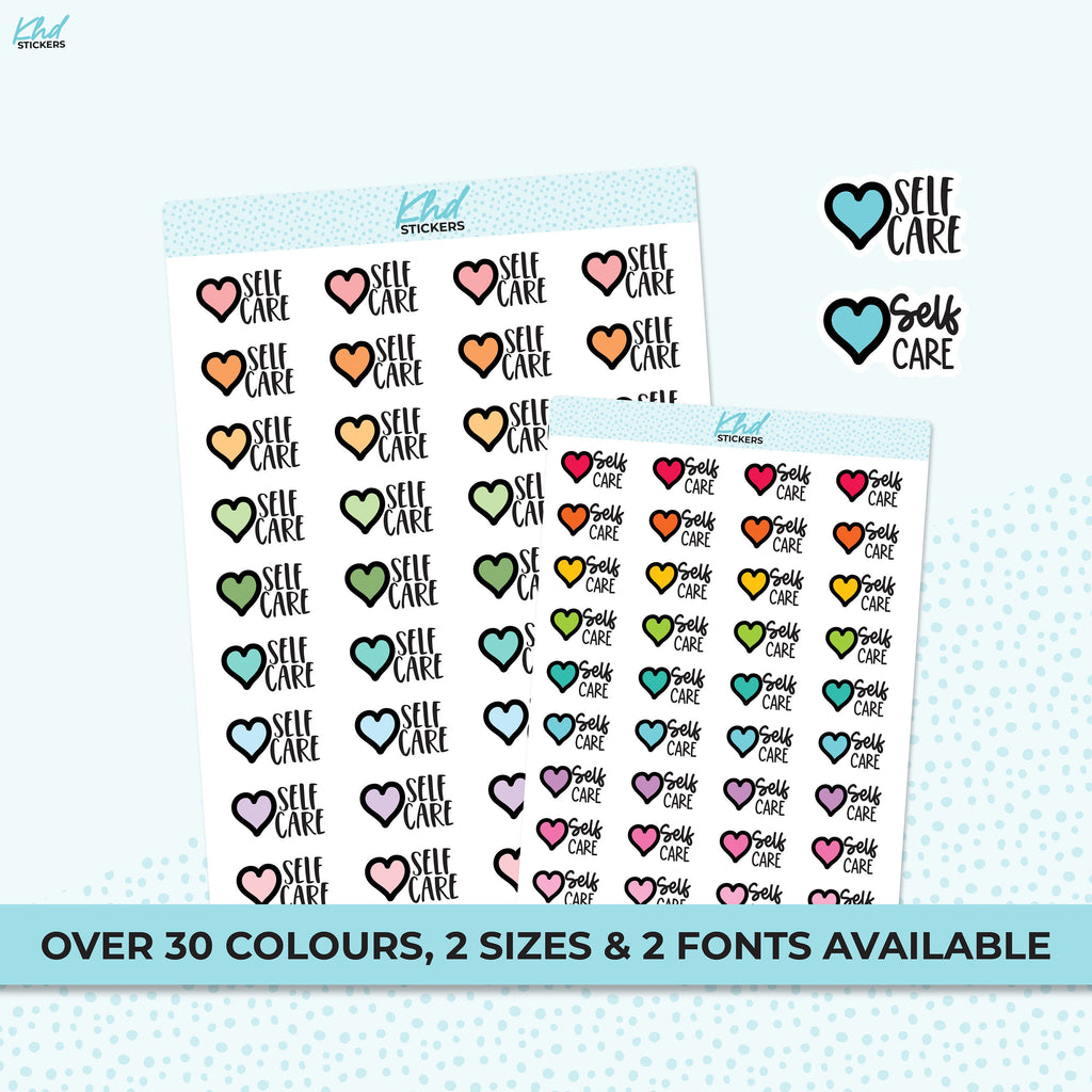 Self Care Stickers, Planner Stickers, Two Size and Font Options, Removable