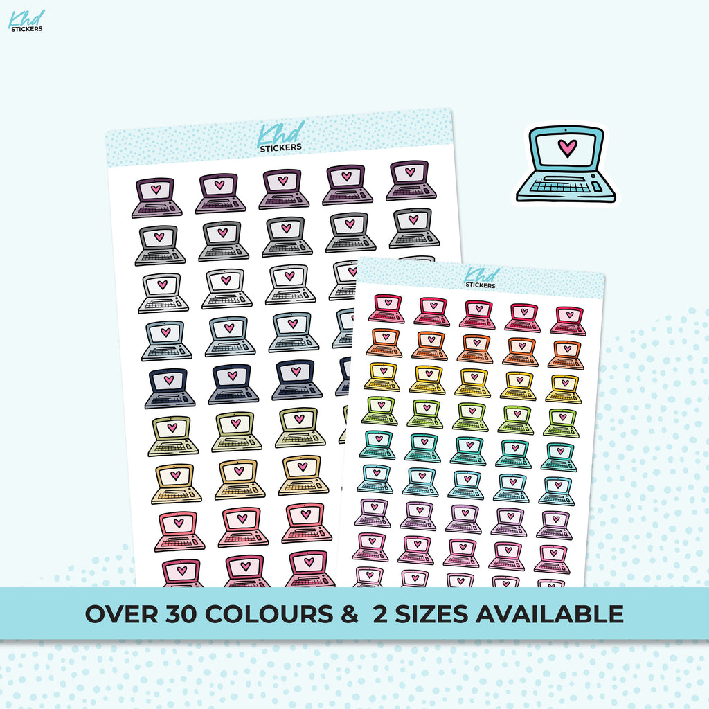 Cute Laptop Icon Stickers, Planner Stickers, Two sizes and over 30 colour options, removable