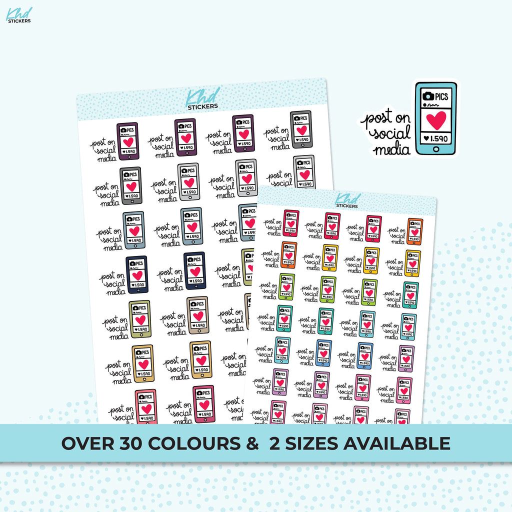 Post On Social Media Stickers, Planner Stickers, Two sizes and over 30 colour options, removable