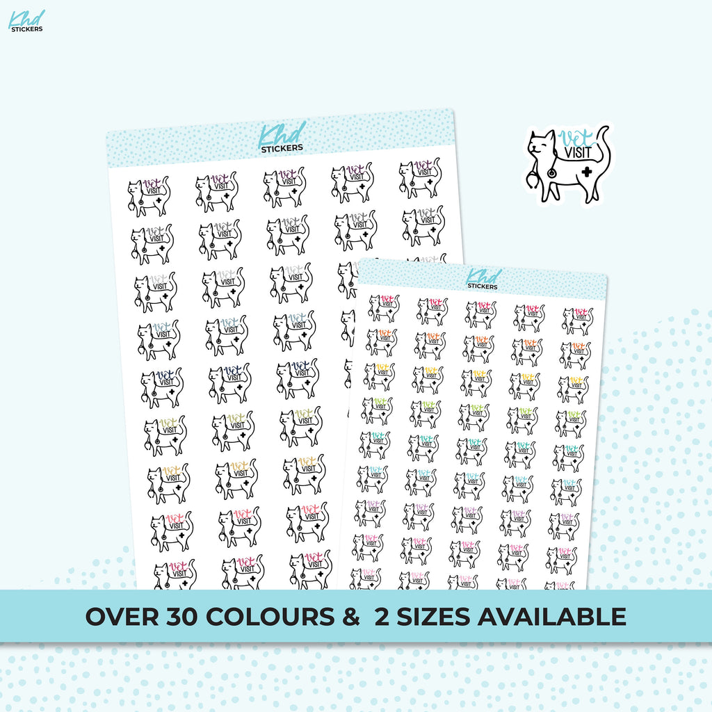 Cat Planner Stickers, Vet Visit Planner Stickers, Two sizes, Removable