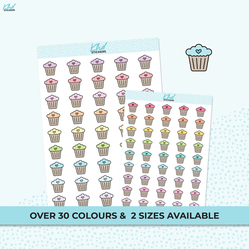 Cup Cake Stickers, Planner Stickers, Two Sizes and over 30 colour selections, Removable