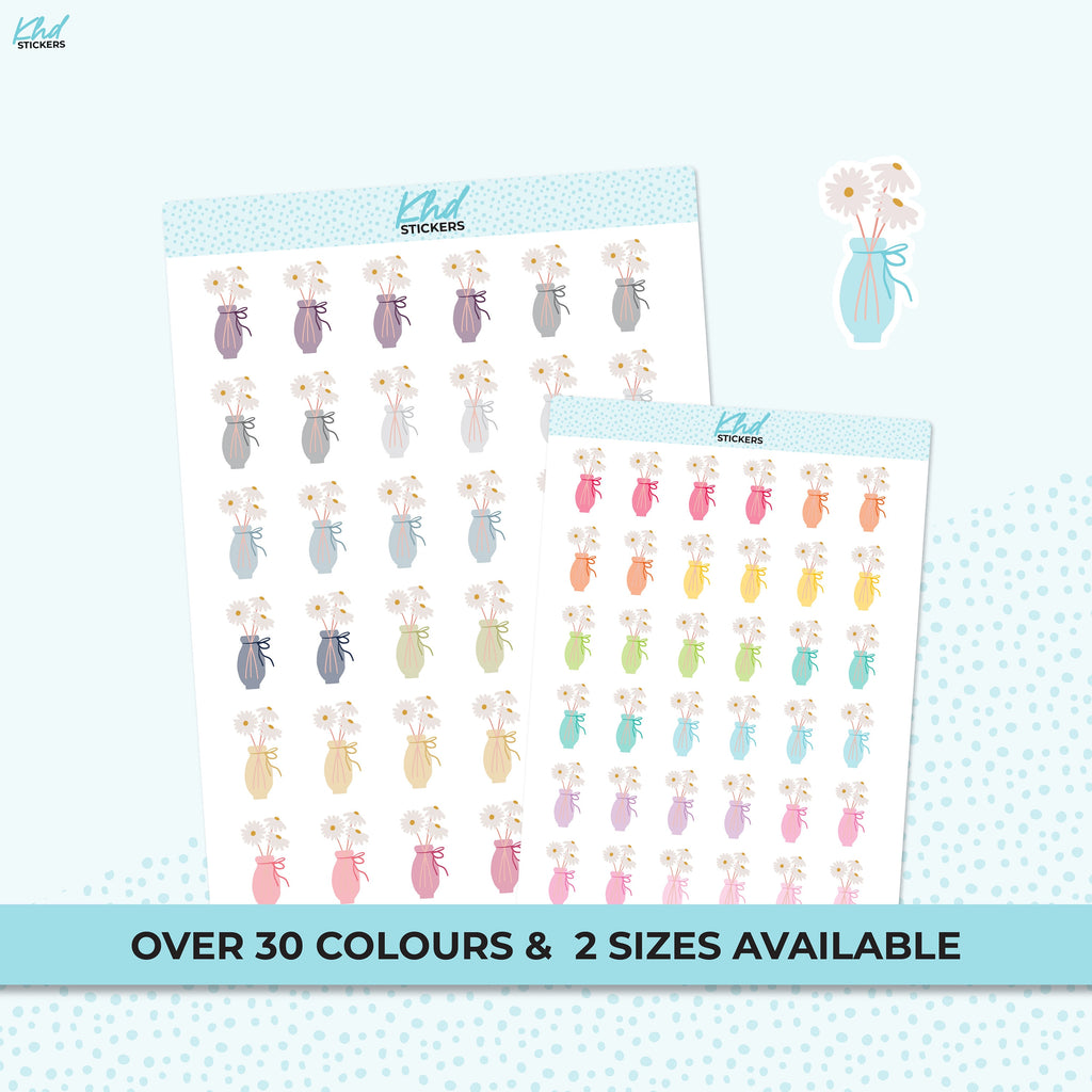 Decorative Flower Vase Stickers, Planner StickersTwo Sizes and over 30 colour selections, Removable