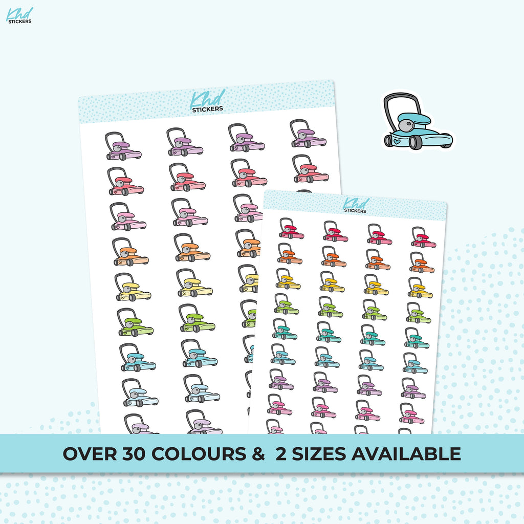 Cute Lawn Mower Icon Stickers, Planner StickersTwo Sizes and over 30 colour selections, Removable