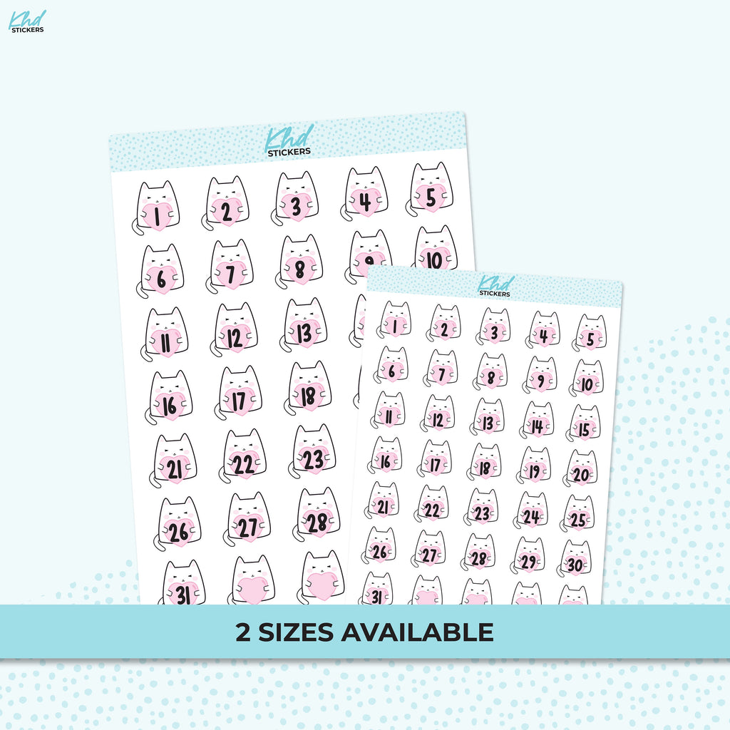 Cute Cat Date Cover Planner Stickers, Two Sizes, Removable