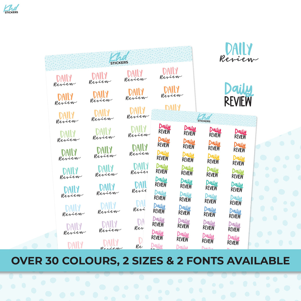 Daily Review Stickers, Planner Stickers, Two size and font selections, Work Stickers, Removable