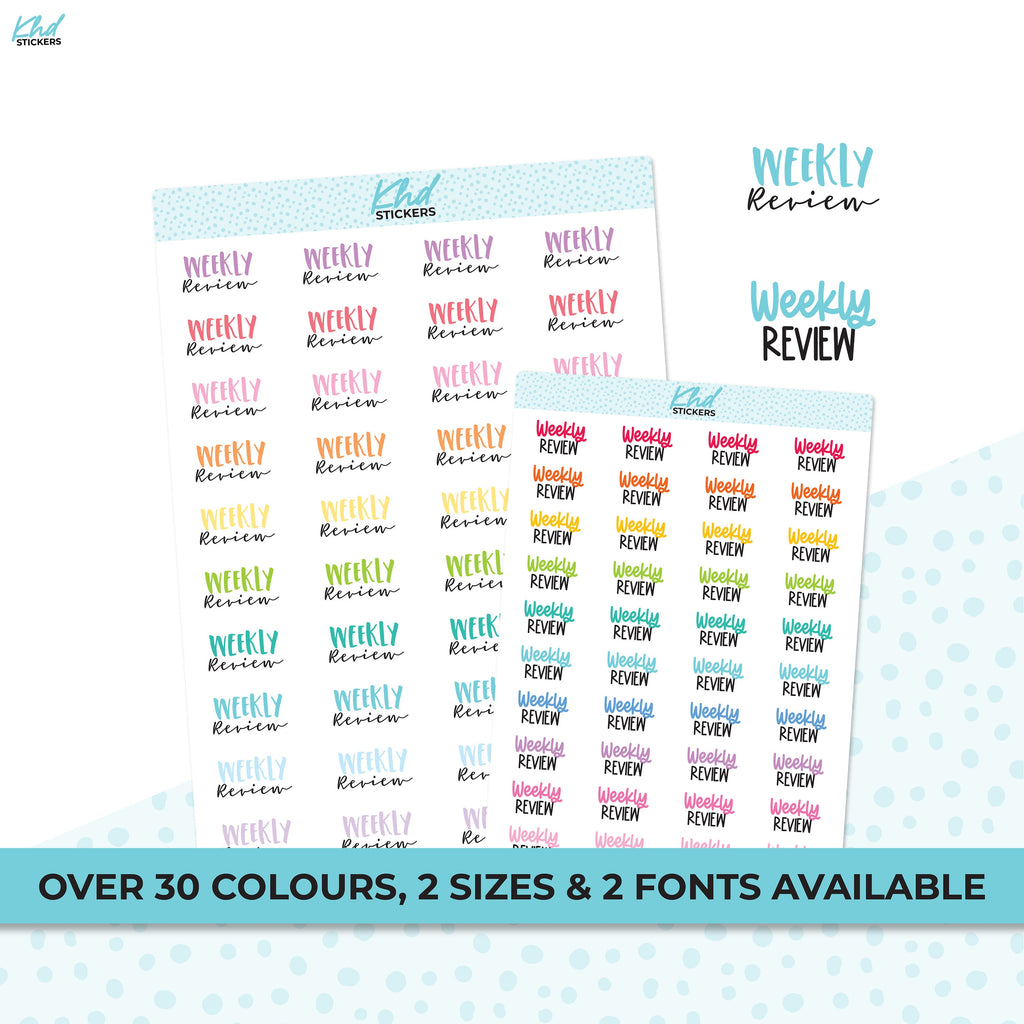 Weekly Review Stickers, Planner Stickers, Two size and font selections, Work Stickers, Removable