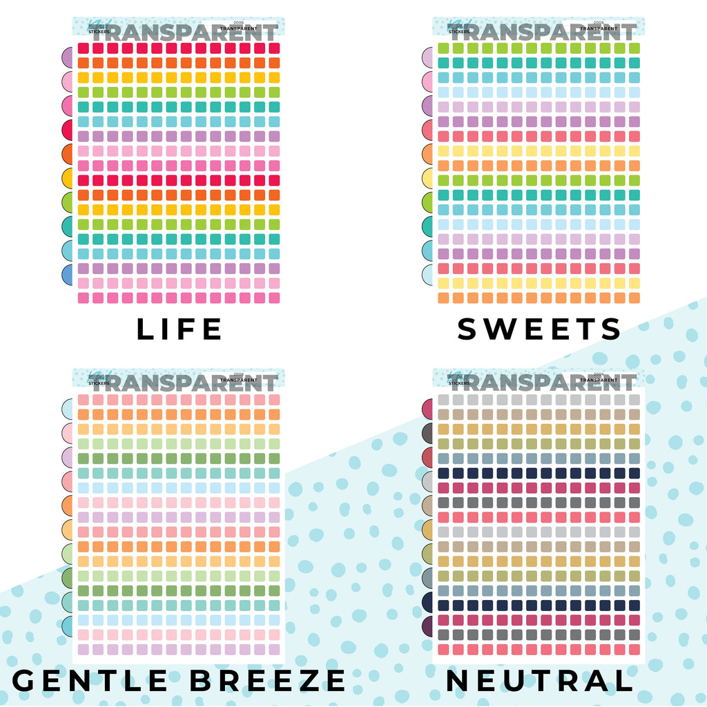 TRANSPARENT Squares, Small, 6mm, Removable and Removable Glossy Stickers, Planner Stickers