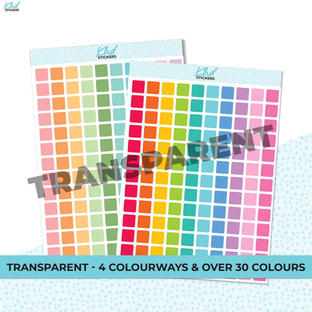 TRANSPARENT Squares Stickers,  1cm, Clear Planner Stickers, Small, Planner Stickers, Removable