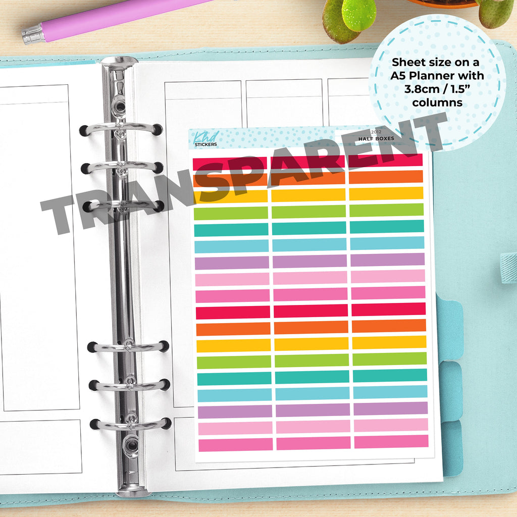 TRANSPARENT Strips,  Half Box Size, 3.8cm x  0.6cm  Clear Planner Stickers, Small, Planner Stickers, Removable