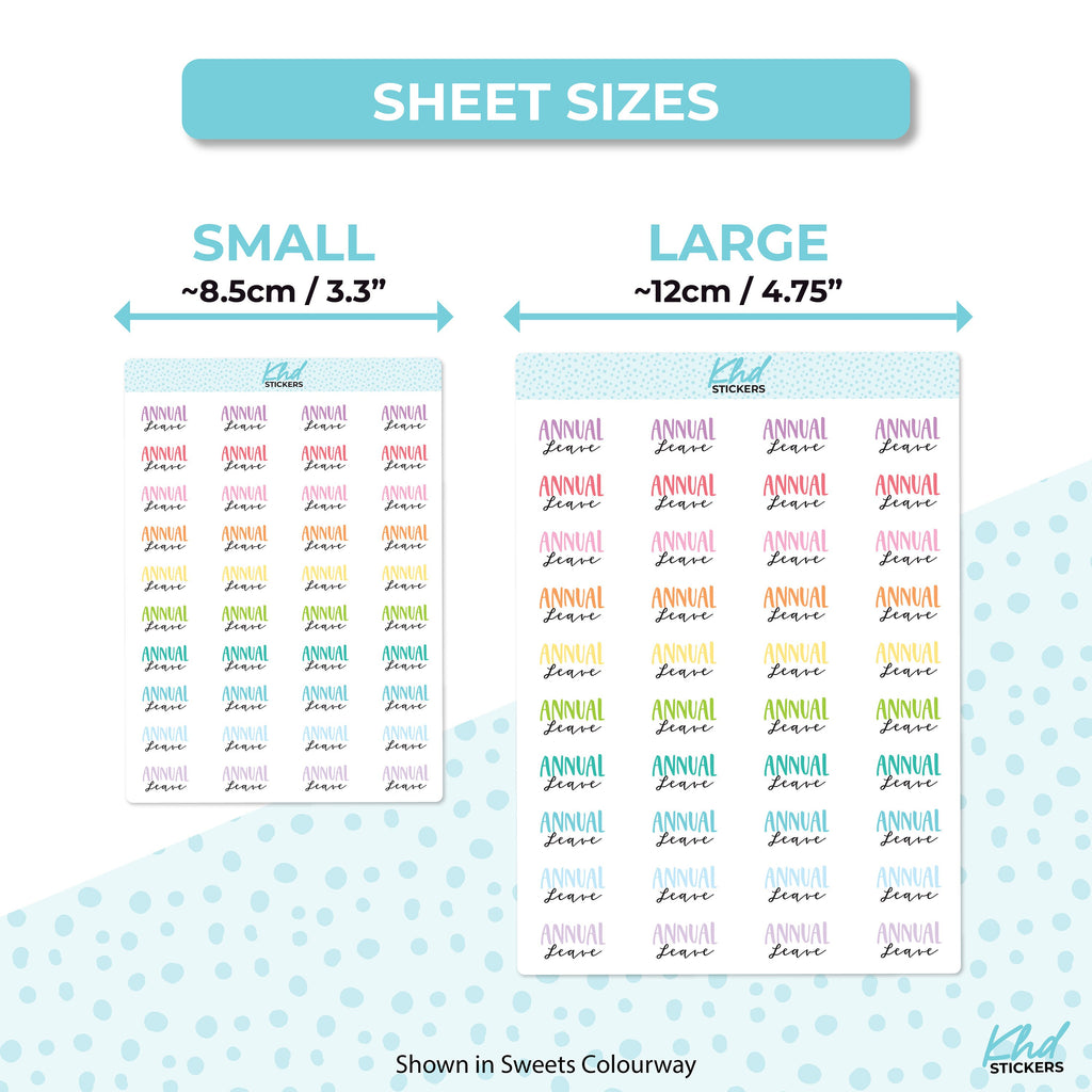 Annual Leave Script Stickers, Planner Stickers, 2 Sizes and Fonts, Removable