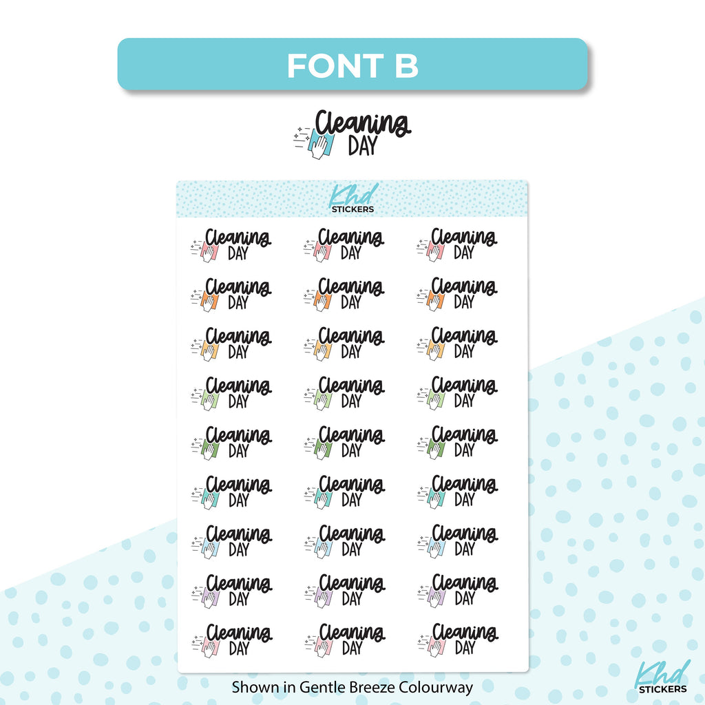 Cleaning Day Planner Stickers, Script Stickers, Two sizes and font options, Over 30 colours, Removable