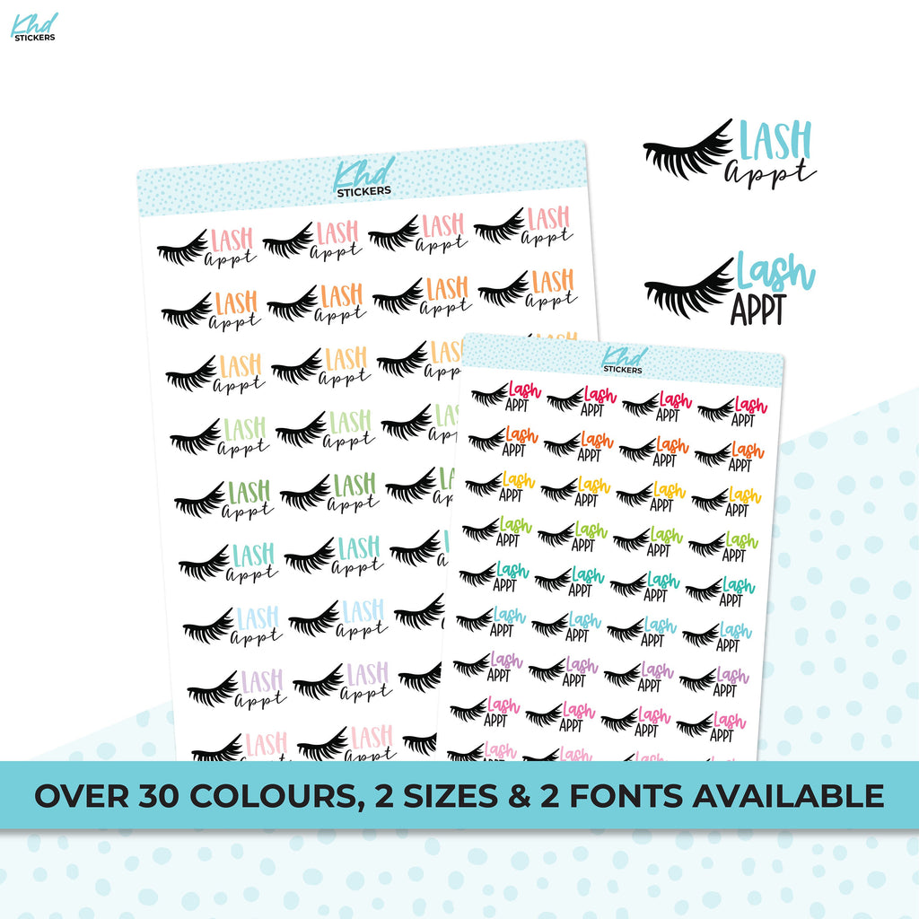 Lash Appointment Planner Stickers, Script Stickers, Two sizes and font options, Over 30 colours, Removable