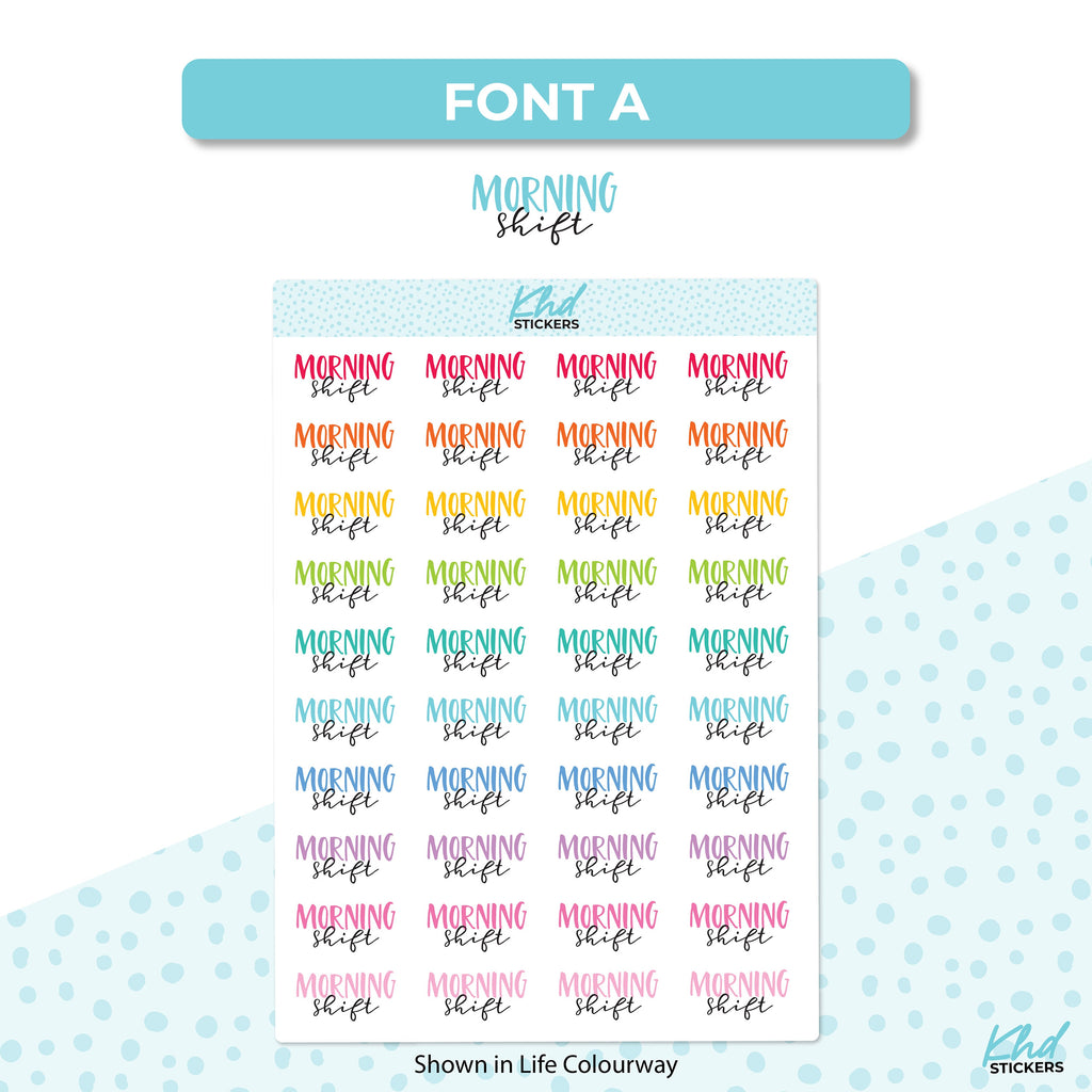 Morning Shift Planner Stickers, Planner Stickers, Scripts, Two Sizes, Two fonts choices, removable