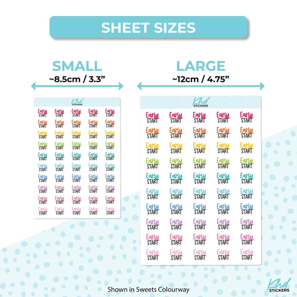 Early Start Stickers, Planner Stickers, Scripts, Two Sizes, Two fonts choices, removable