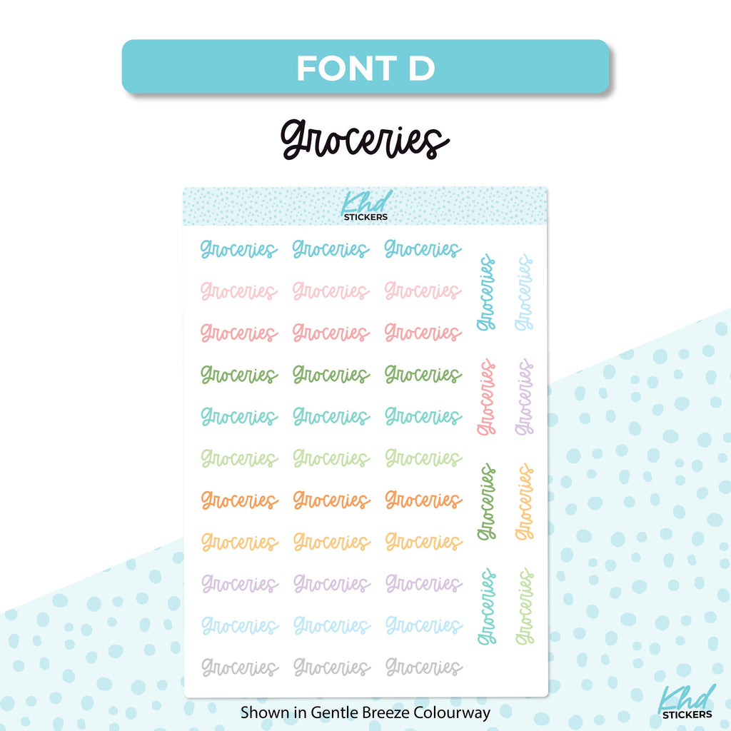 Groceries Stickers, Script Planner Stickers, Select from 6 fonts & 2 sizes, Removable