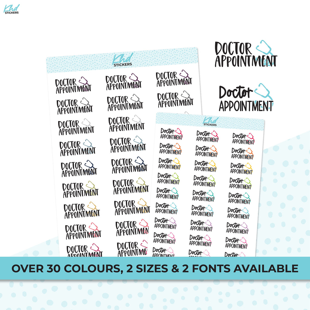Doctor Appointment Stickers, Planner Stickers, Two Size and Font Options, Removable