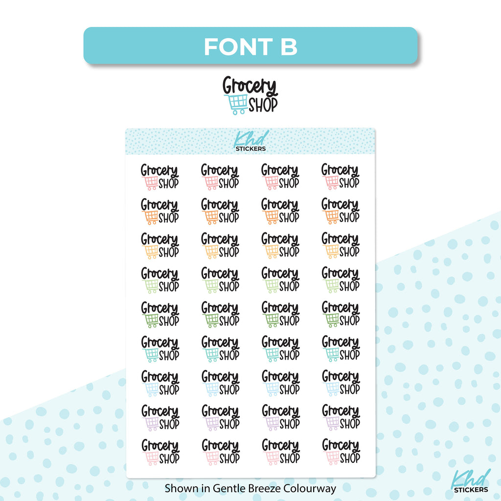 Grocery Shop Stickers, Planner Stickers, Two size and font options, removable
