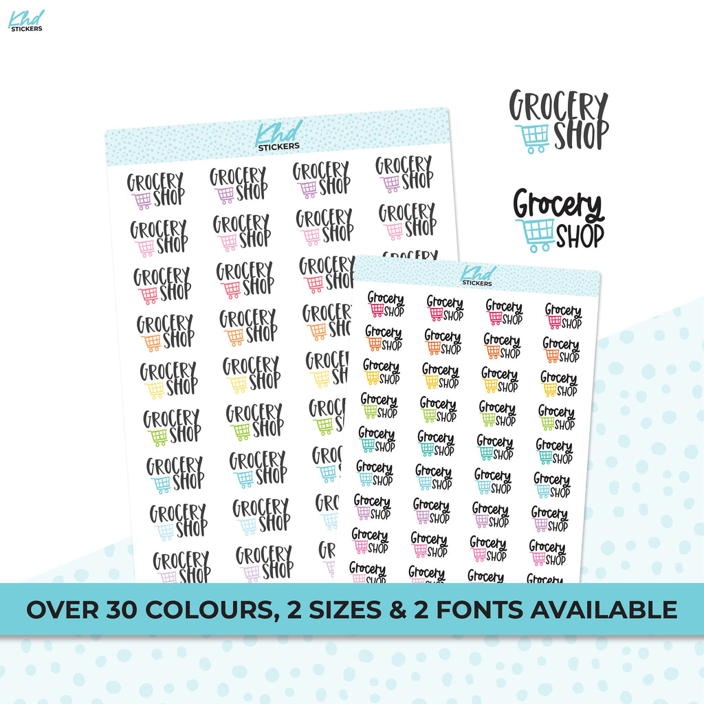 Grocery Shop Stickers, Planner Stickers, Two size and font options, removable