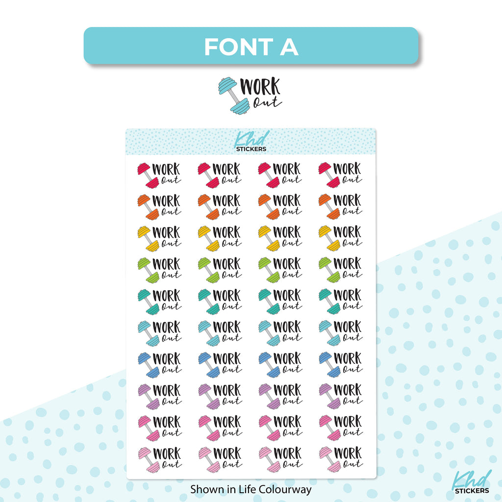 Work Out Stickers, Planner Stickers, Two size and font options, removable