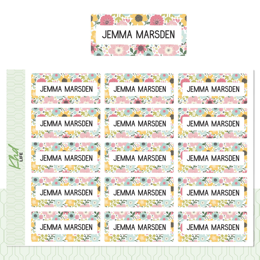 Floral Name Labels, Personalised Stickers for Everyone, Assorted Colours and Designs in Store
