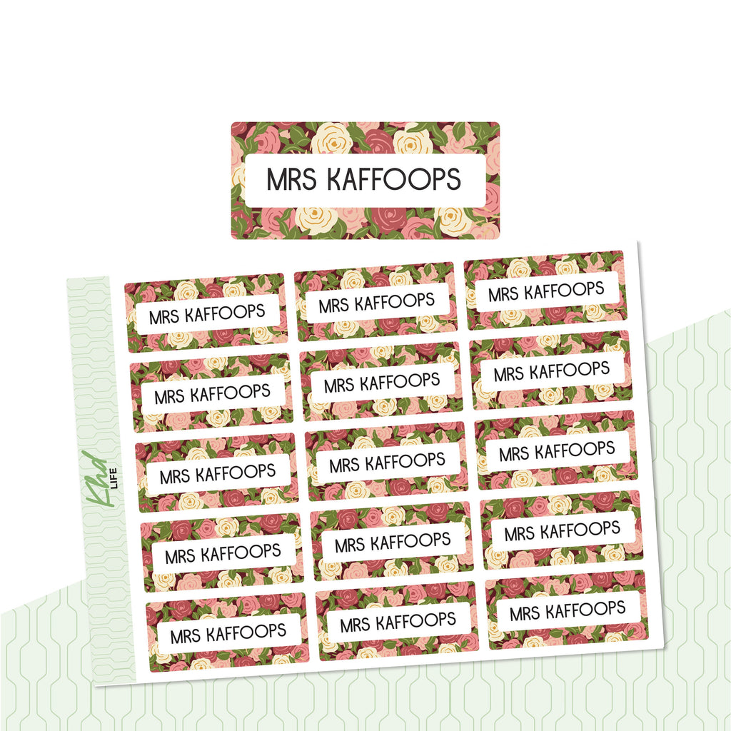 Floral Patterned Name Labels, Personalised Stickers for Everyone, Assorted Colours and Designs in Store