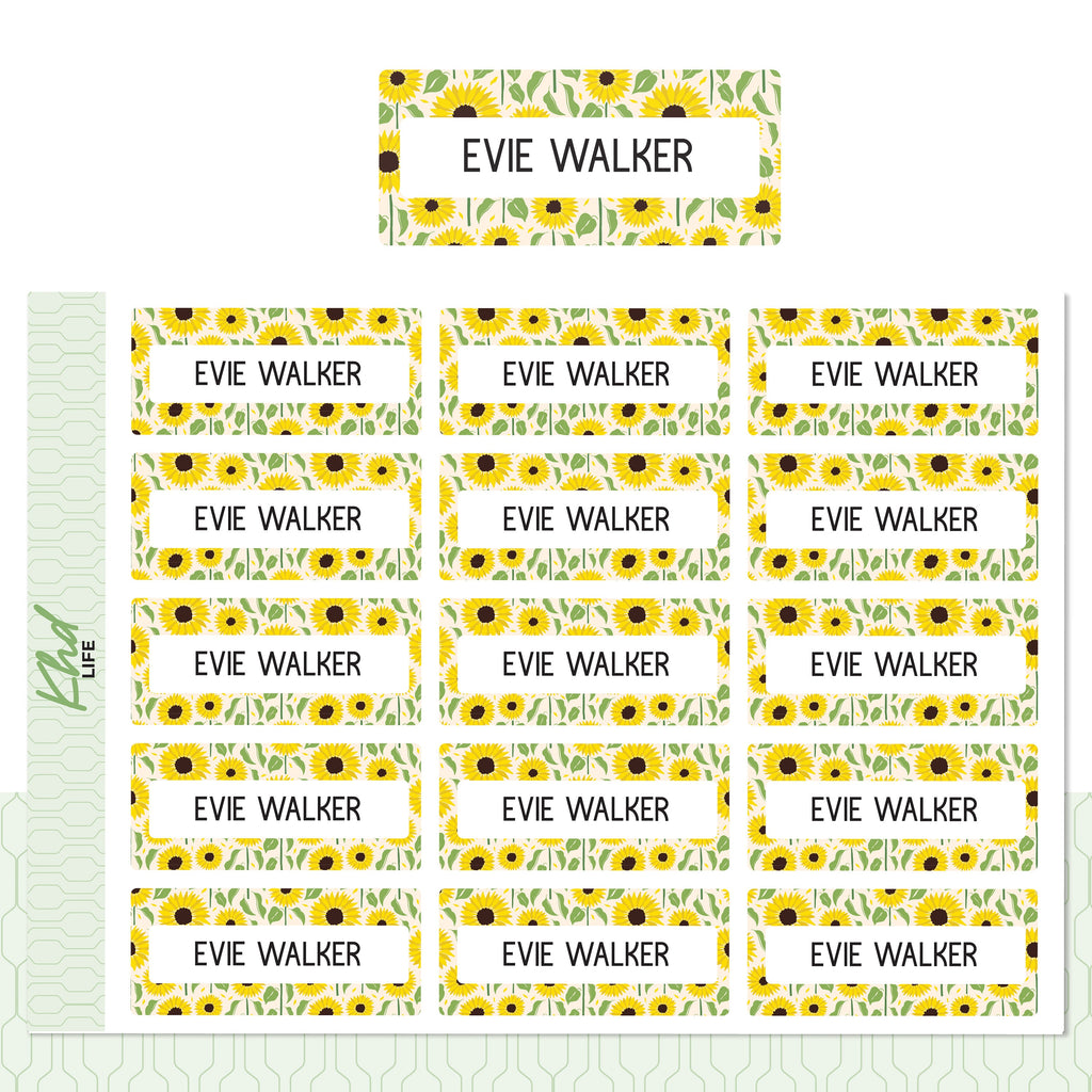Sunflower Floral Patterned Name Labels, Personalised Stickers for Everyone, Assorted Colours and Designs in Store