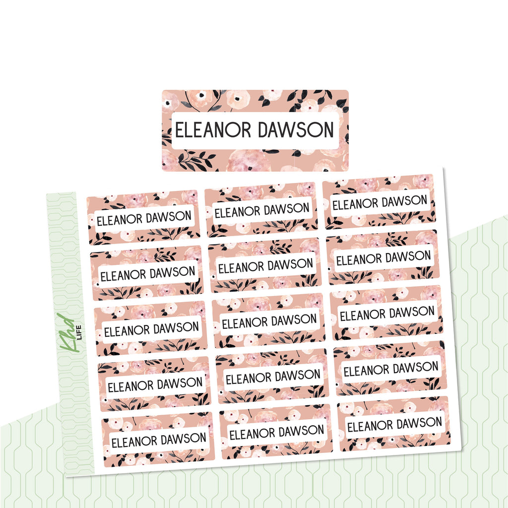 Orange Floral Patterned Name Labels, Personalised Stickers for Everyone, Assorted Colours and Designs in Store