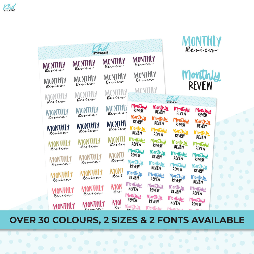 Monthly Review Stickers, Planner Stickers, Two size and font selections, Work Stickers, Removable