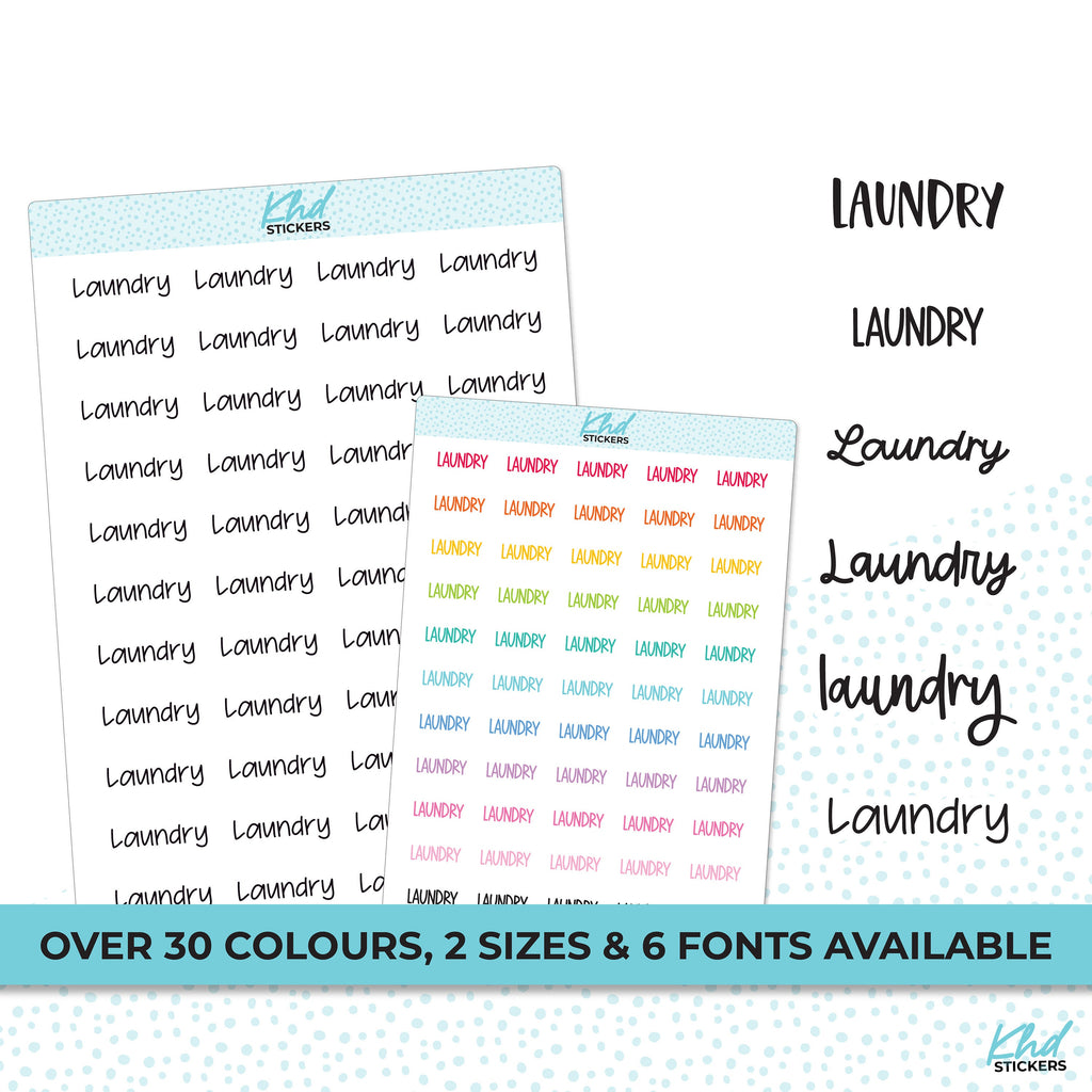 Laundry Stickers, Planner Stickers, Select from 6 fonts & 2 sizes, Removable