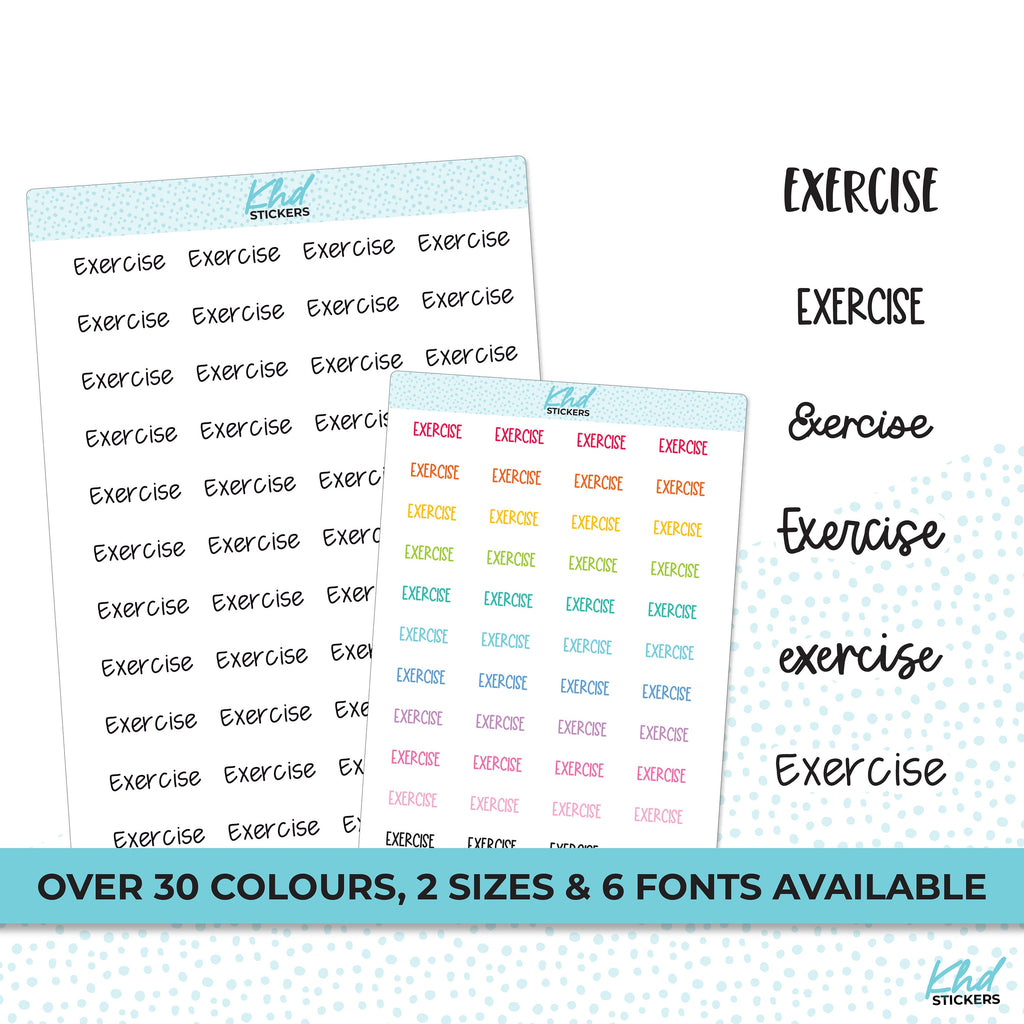 Exercise Stickers, Planner Stickers, Select from 6 fonts & 2 sizes, Removable
