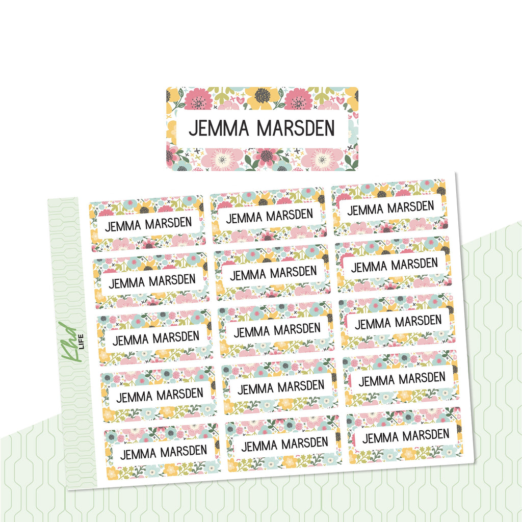 Floral Name Labels, Personalised Stickers for Everyone, Assorted Colours and Designs in Store
