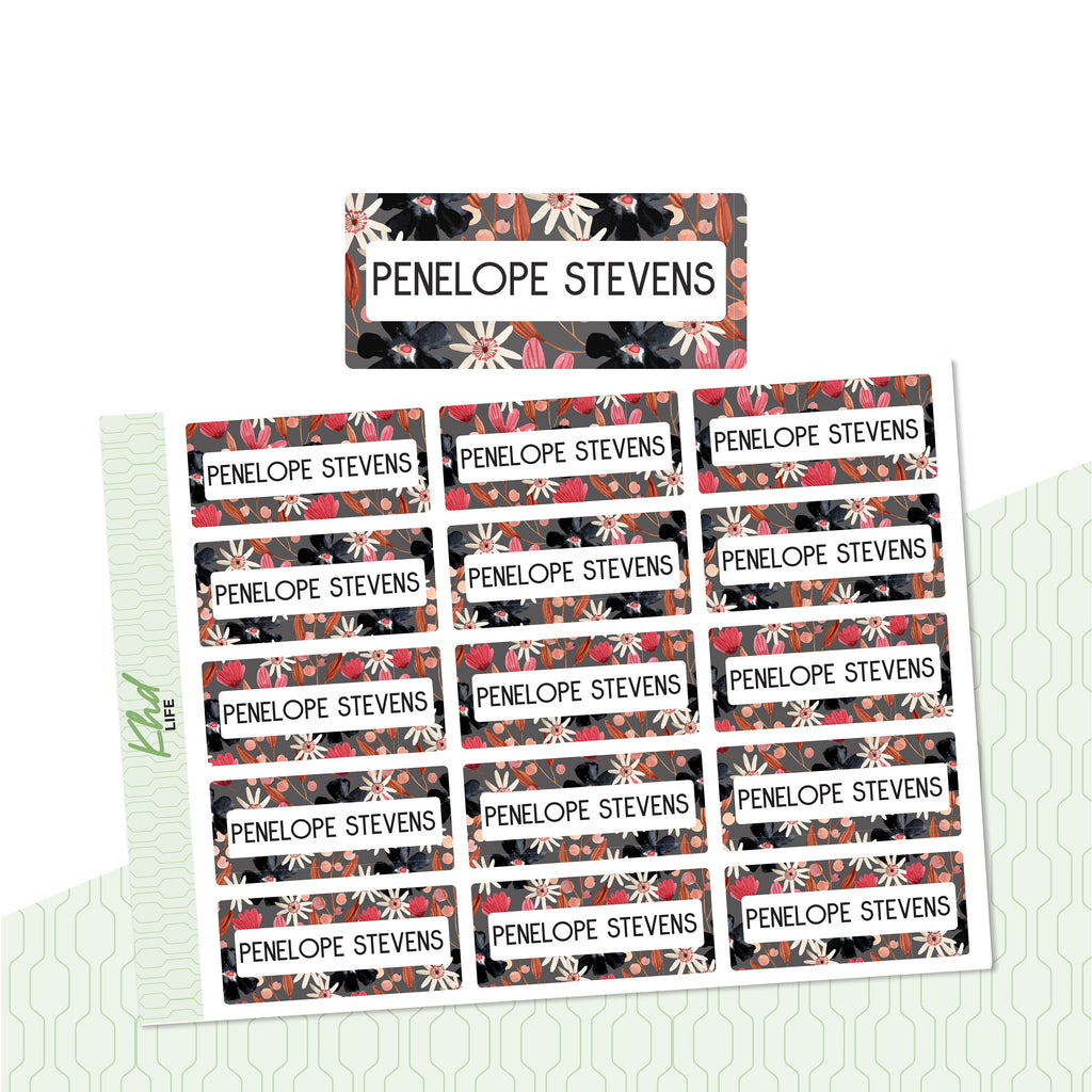 Floral Patterned Name Labels, Personalised Stickers for Everyone, Assorted Colours and Designs in Store
